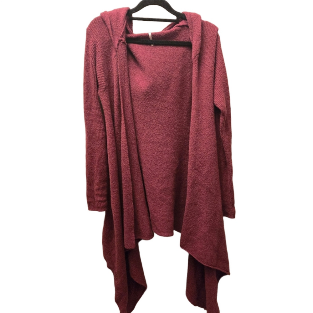 Free People Burgundy Hooded Drape Cardigan | Asymmetrical Hem